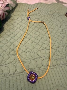 Swarovski Yellow Cord Necklace with Purple Crystal Pendant